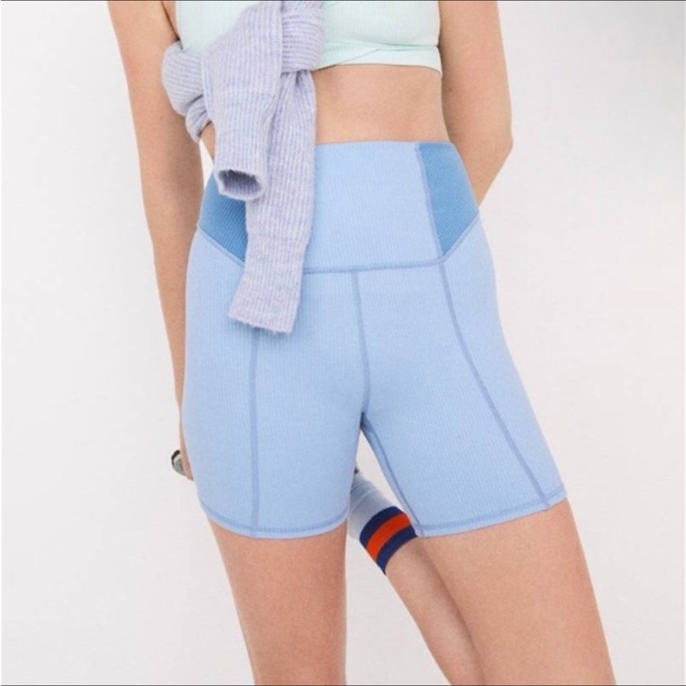 For Love and Lemons Dani Blue Cornflower Biker Athletic Ribbed Shorts Workout